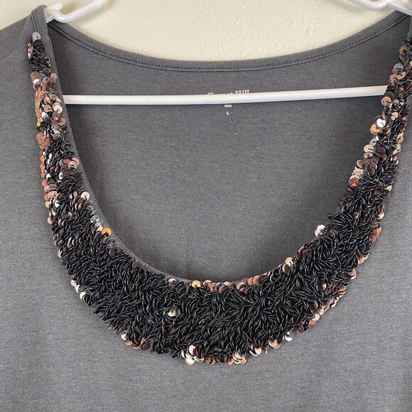 Garnet Hill Jolie Knit Sequins Scoop Neck Dress Short Sleeve Women’s Size L - Picture 6 of 15